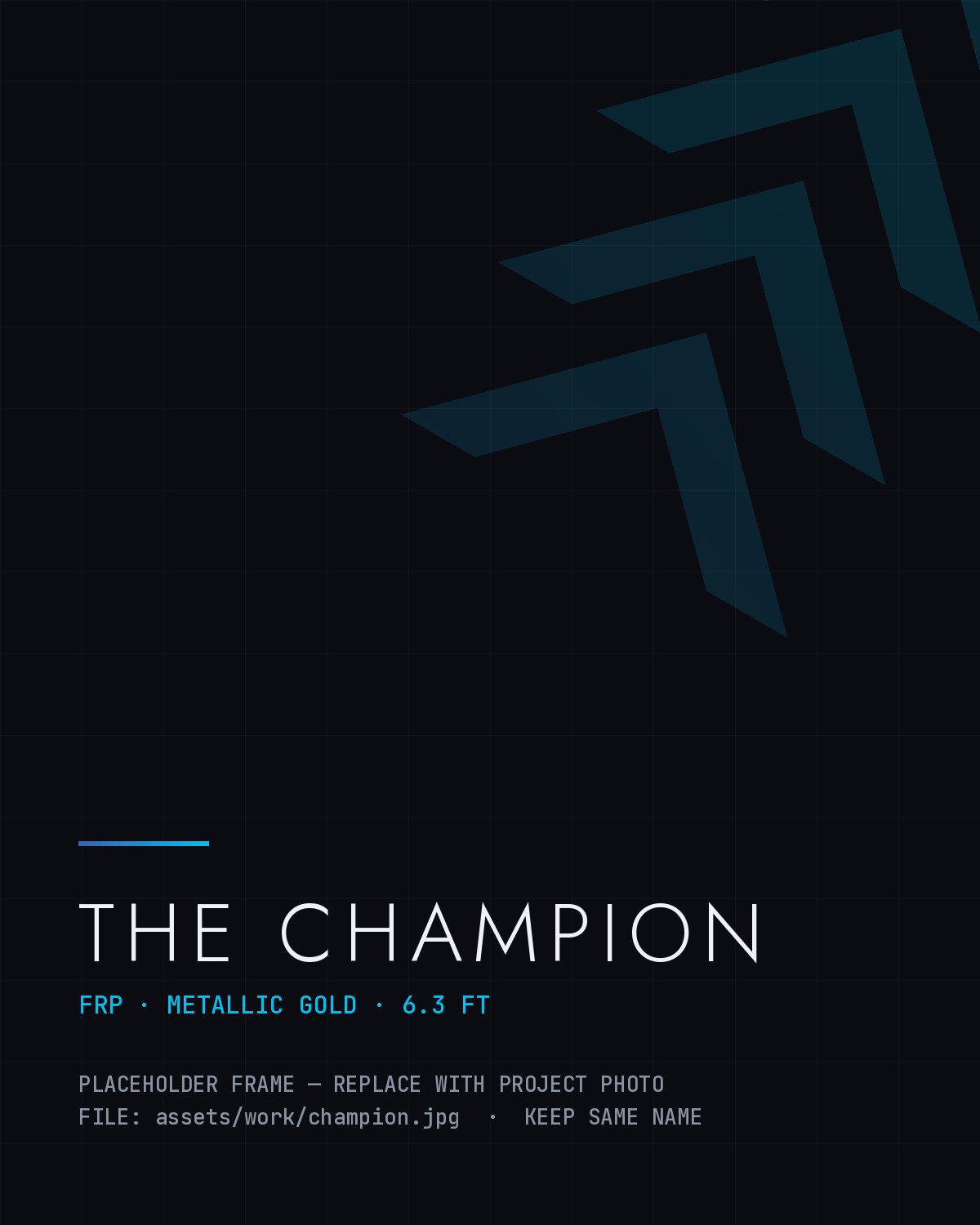 The Champion — metallic gold FRP bodybuilder sculpture